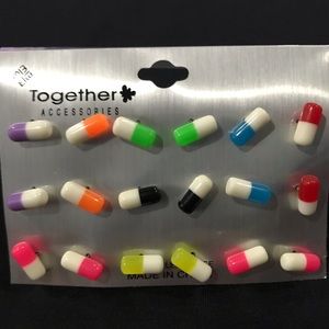 9 pair fun silly pill drug medication earrings multi colored rave neon edm